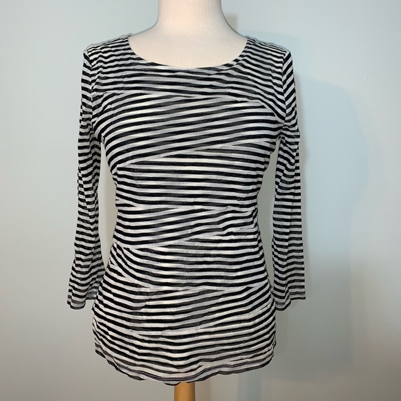 Alfani tiered sheer striped 3/4 sleeve blouse - Picture 2 of 4